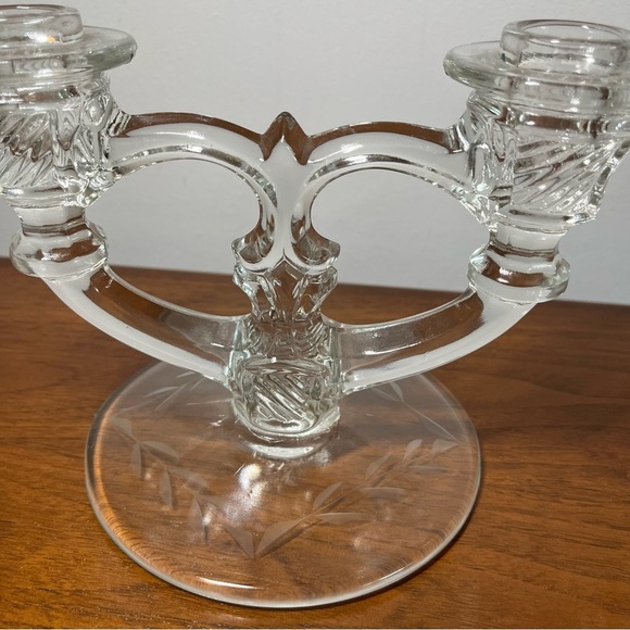 Indiana Glass Etched Double Light Candleholders - Picture 5 of 6